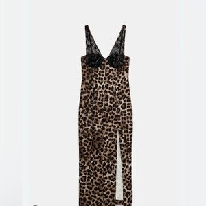 New with tags! Zara animal print/ Leopard Lace Slip Dress - Brown/Black